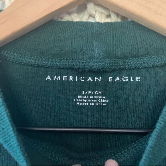 AMERICAN EAGLE Cotton Long Sleeve Mock Neck Cropped Top Forrest Green Size Small - Picture 8 of 9